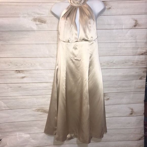 Antonio Gual Beige Silk Halter Dress-Size-10 - Picture 1 of 8